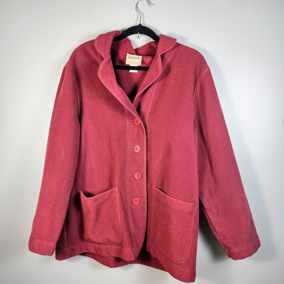 Eileen Fisher Jacket Red Wool Button Womens Medium Made In USA Pockets - Picture 1 of 5